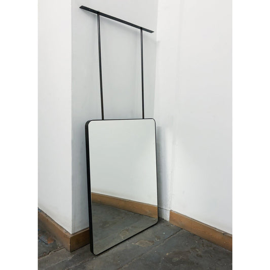 Bespoke Quadris Suspended Rectangular Mirror with Blackened Stainless Steel Frame and Two Rods (812 x 609 x 30)