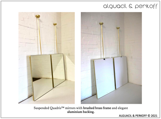 Bespoke Ceiling Suspended Quadris™ Mirror with an Elegant Brass Frame