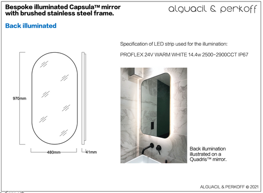 Bespoke Capsula™ Mirror with Brushed SS Frame Back Illuminated