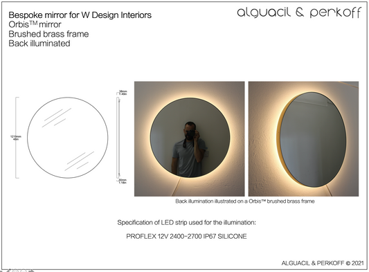 Bespoke Orbis™ Round Mirror Brushed Brass Frame Back Illumination 48"