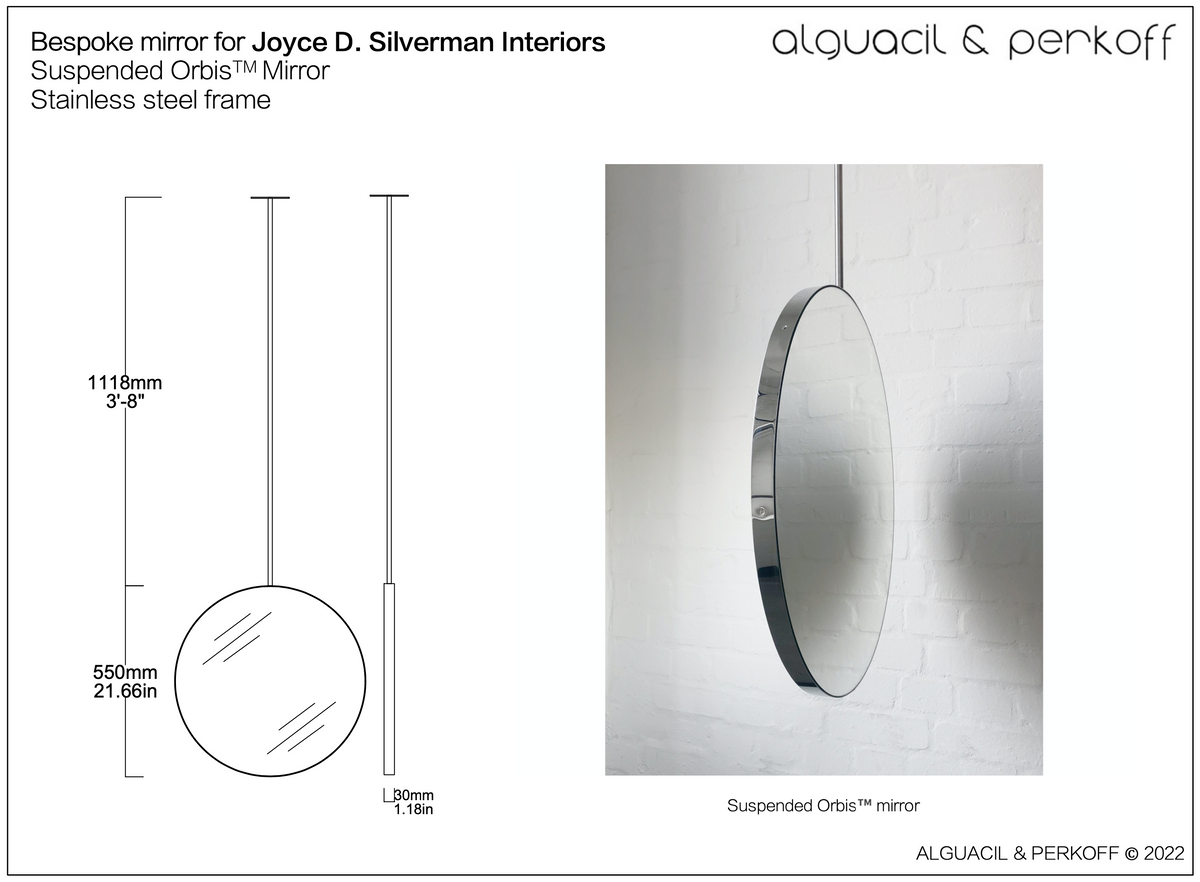 Bespoke Suspended Orbis™ Mirror Stainless Steel Frame 550mm Diam
