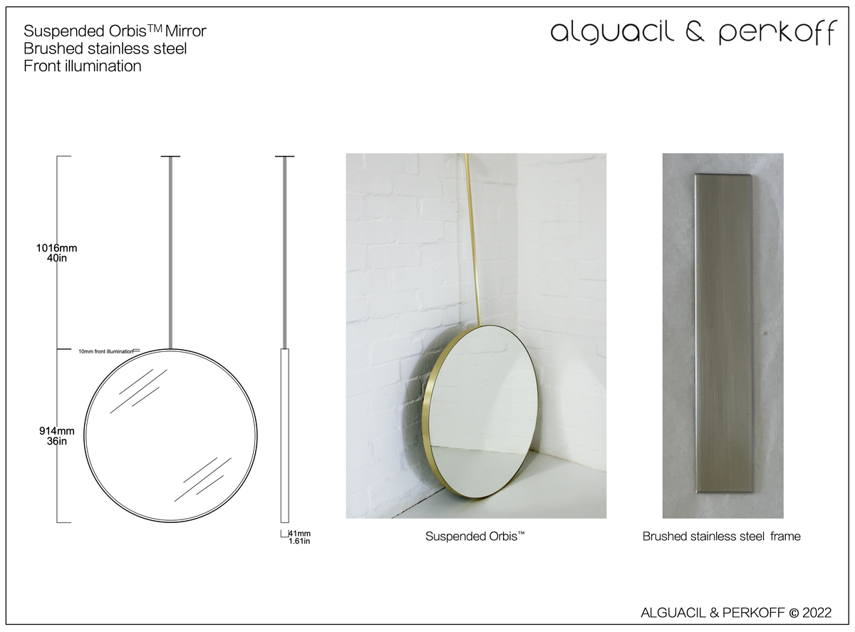 Bespoke Suspended Orbis™ Mirror SS Frame Front Illumination 36" Diam