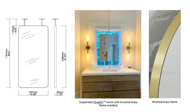 Bespoke Suspended Quadris Silver Tint Brushed Brass Frame 2 rods (1066 x 507 x 30mm)