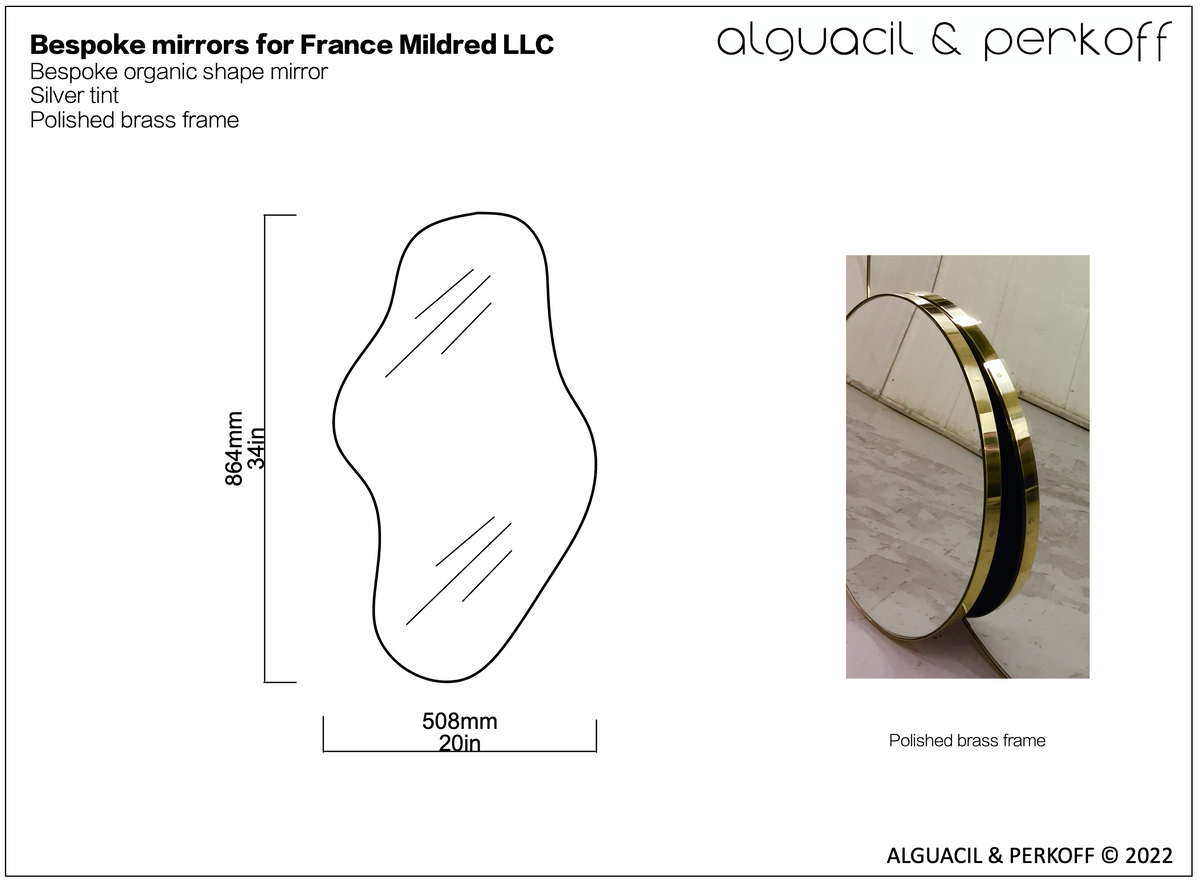 Bespoke Organic Shaped Mirror Polished Brass Frame 34x20"