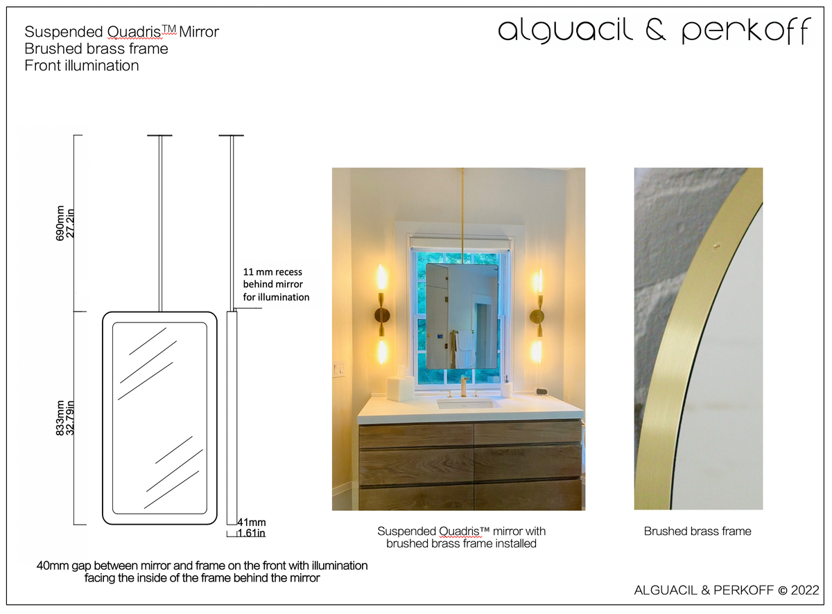 Bespoke Suspended Quadris Mirror with Brass Frame Special Front Illumination