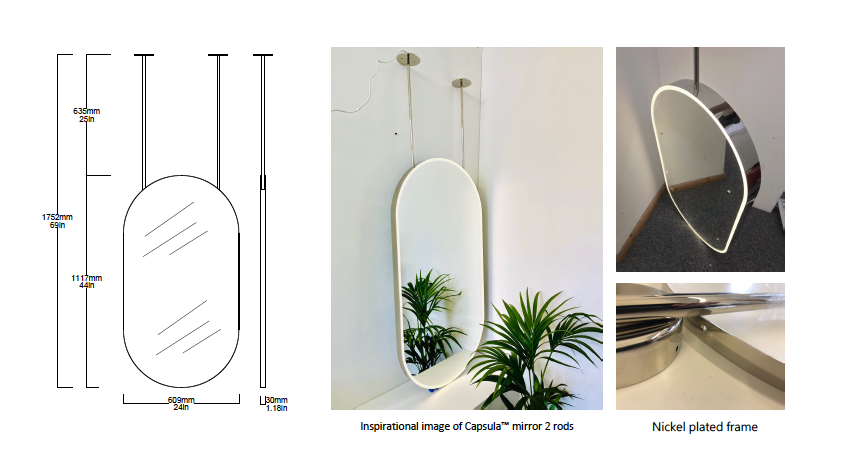 Supplement For Bespoke Mirror: Suspended Capsula™ Mirror Nickel Plated 2 Rods (1117 x 609 x 30mm)