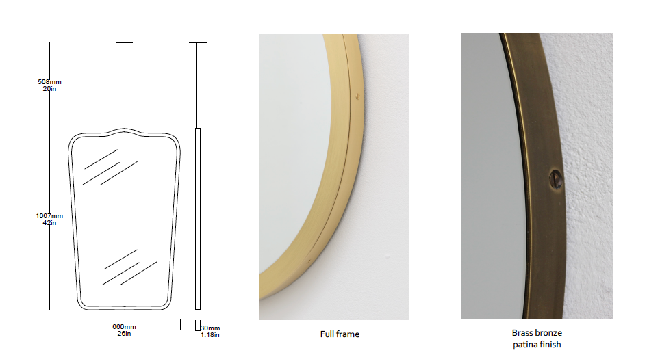 Set of 2 Bespoke Suspended Organic Shape Mirrors - Brass Full Frame with Bronze Patina Finish (1067 x 660 x 30mm)