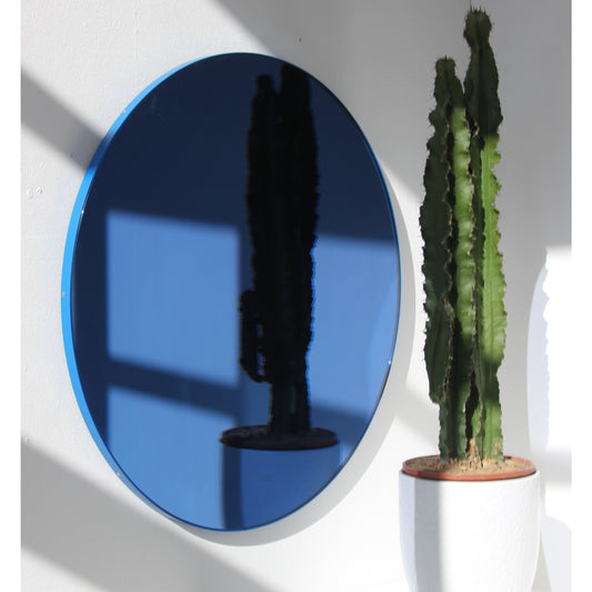 Bespoke Set of three Orbis™ Round Blue Tinted Contemporary Mirror with Blue Frame
