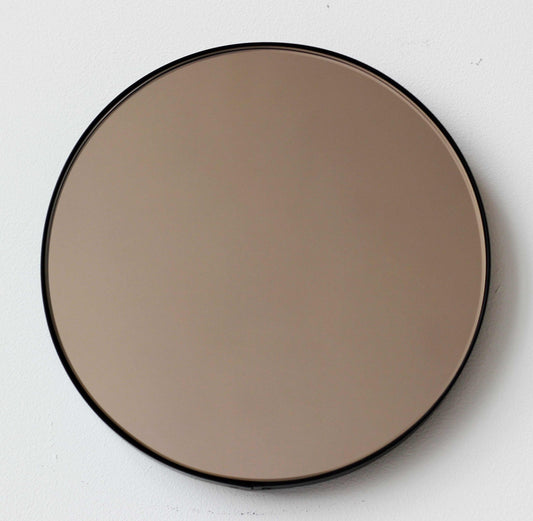 Orbis™ Bronze Tinted Round Contemporary Mirror with a Black Frame