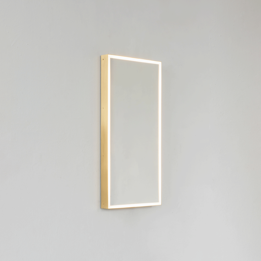 NEW Quadris™ Rectangular Front Illuminated Modern Mirror with Brushed Brass Frame