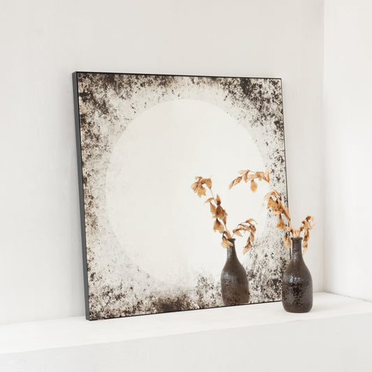 Sunrise™ Antiqued and Finely Etched Illuminated Mirror with Blackened Metal Frame