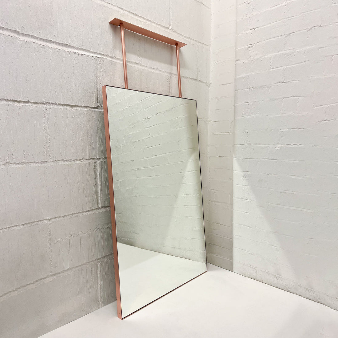 Quadris™ Ceiling-Suspended Rectangular Mirror with Contemporary Copper Frame