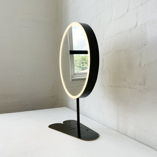 New Contemporary Illuminated Countertop Orbis™ Mirror with Bronze Patina Frame