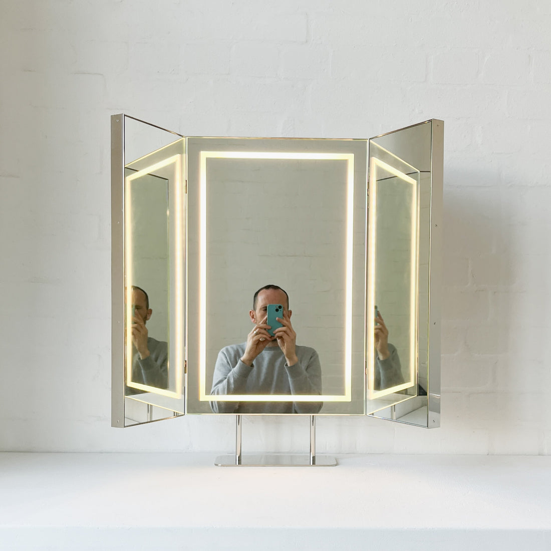 NEW Contemporary Illuminated Countertop Triptych Mirror