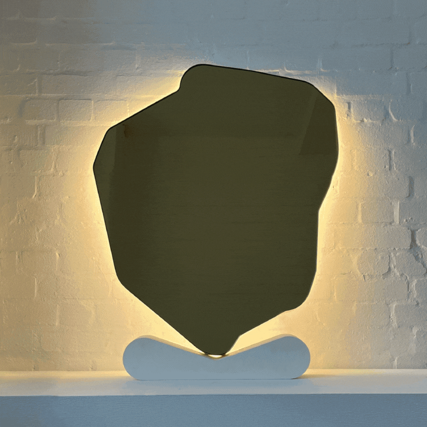 Contemporary Freeform Illuminated Gold Tinted Mirror