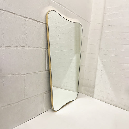 Gio Ponti-Inspired Mid-century Mirror with a Minimalist Brass Frame