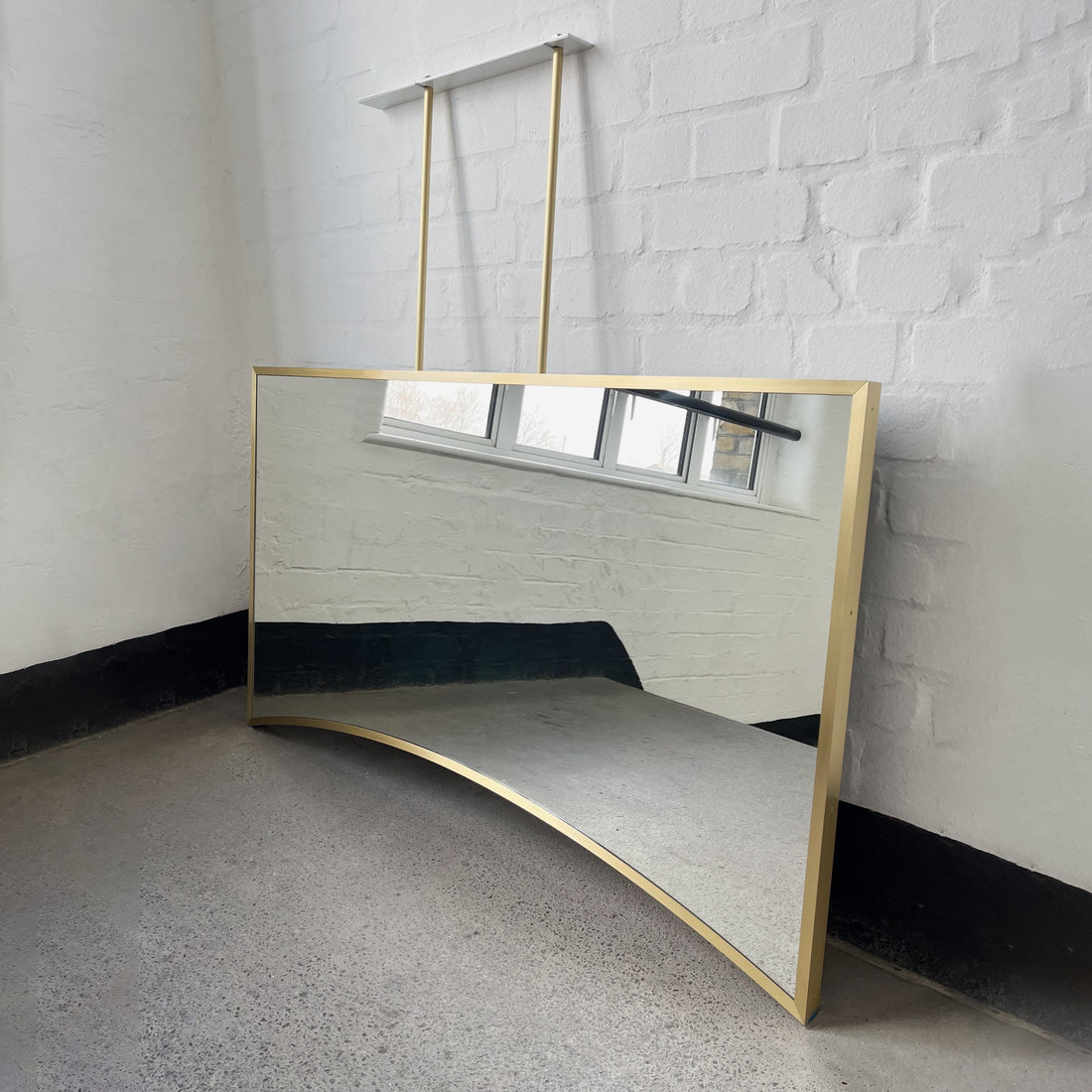 Bespoke Ceiling-Suspended Mirror with a Full Solid Brass Frame