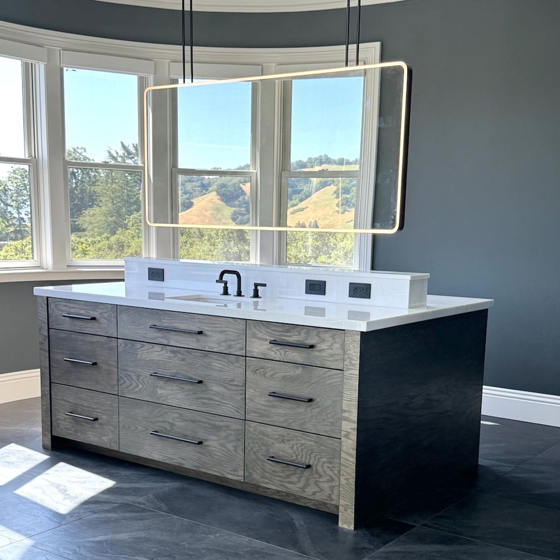 Oversized Ceiling-Suspended Quadris™ Bathroom Island Mirror