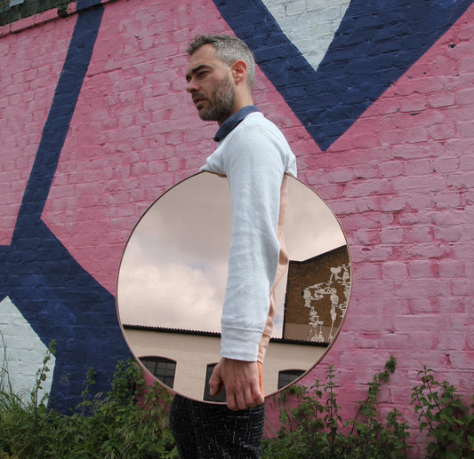 Rose Gold Round Mirror with a Copper Frame