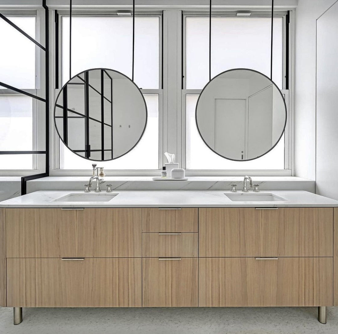 Round Bespoke Ceiling-Hung Bathroom Mirrors with Front Illumination