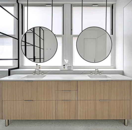 Round Bespoke Ceiling-Hung Bathroom Mirrors with Front Illumination