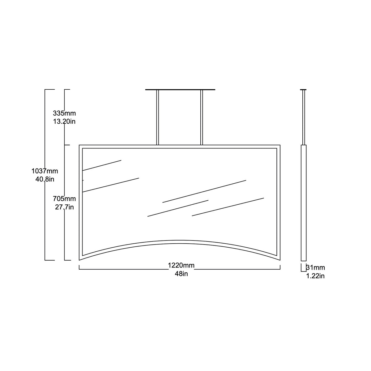 Ceiling Suspended Irregular shaped Mirror with Brushed Brass Full Frame