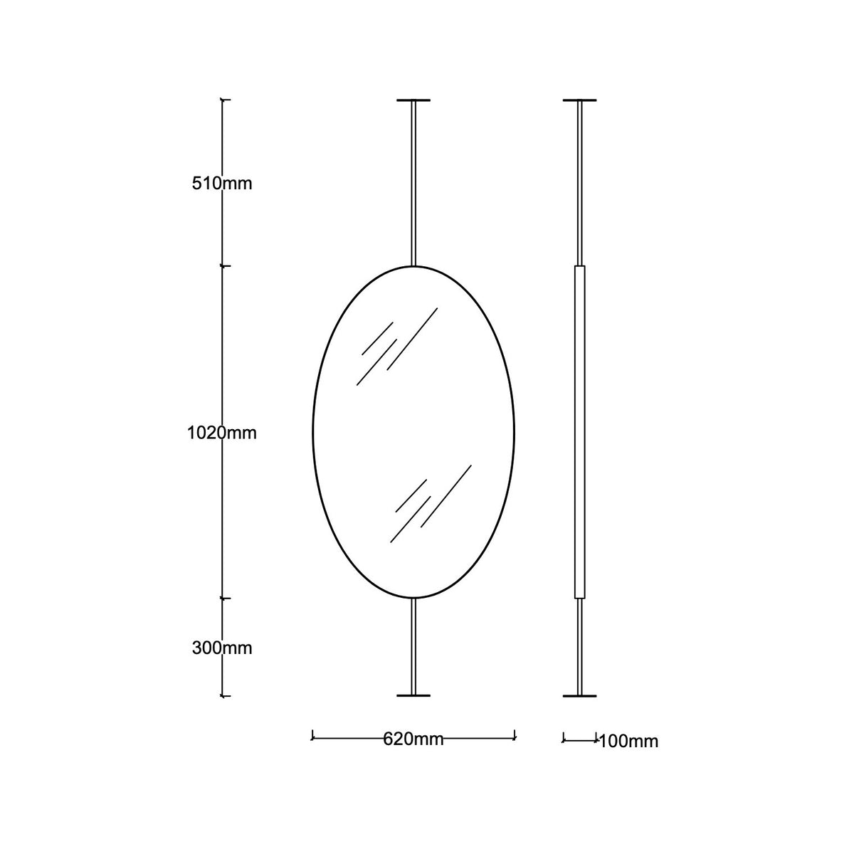 Set of 2 Ovalis™ Countertop-to-Ceiling Mirrors with Nickel-Plated Frame