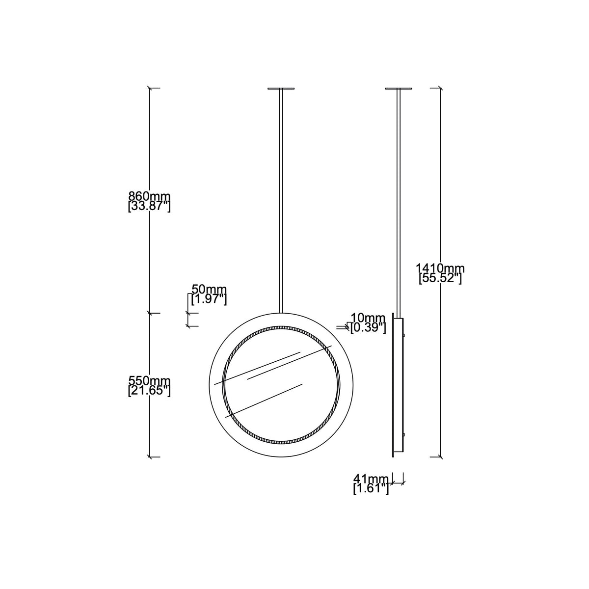 NEW Orbis™ Ceiling-Suspended Illuminated Round Frameless Mirror