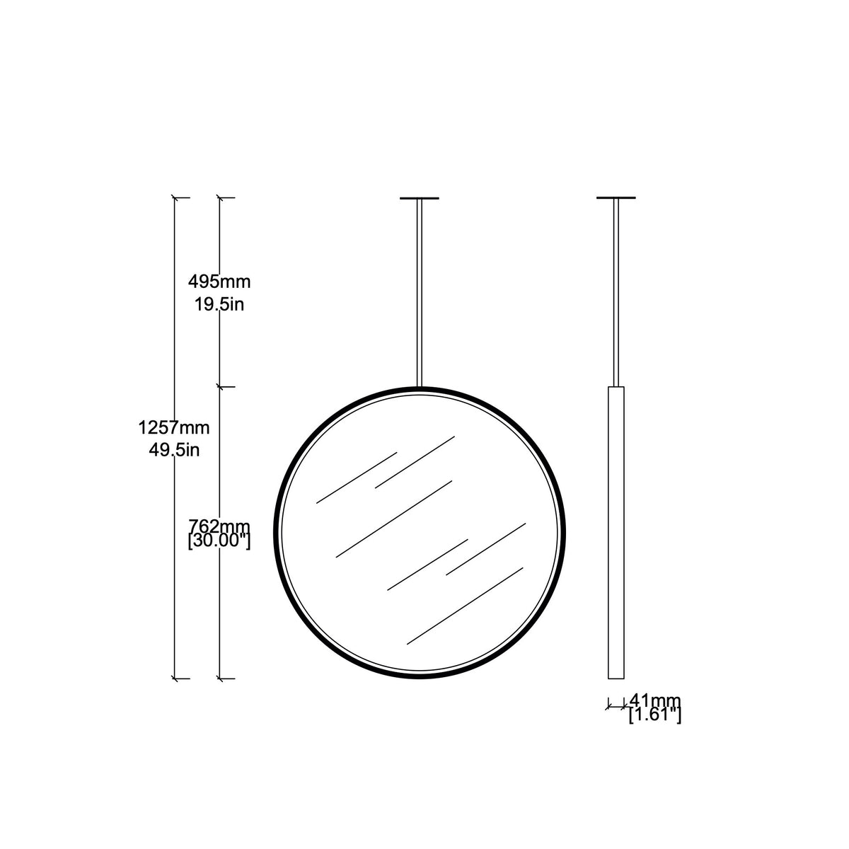 Orbis™ Ceiling-Suspended Illuminated Round Mirror with Full Brass Frame