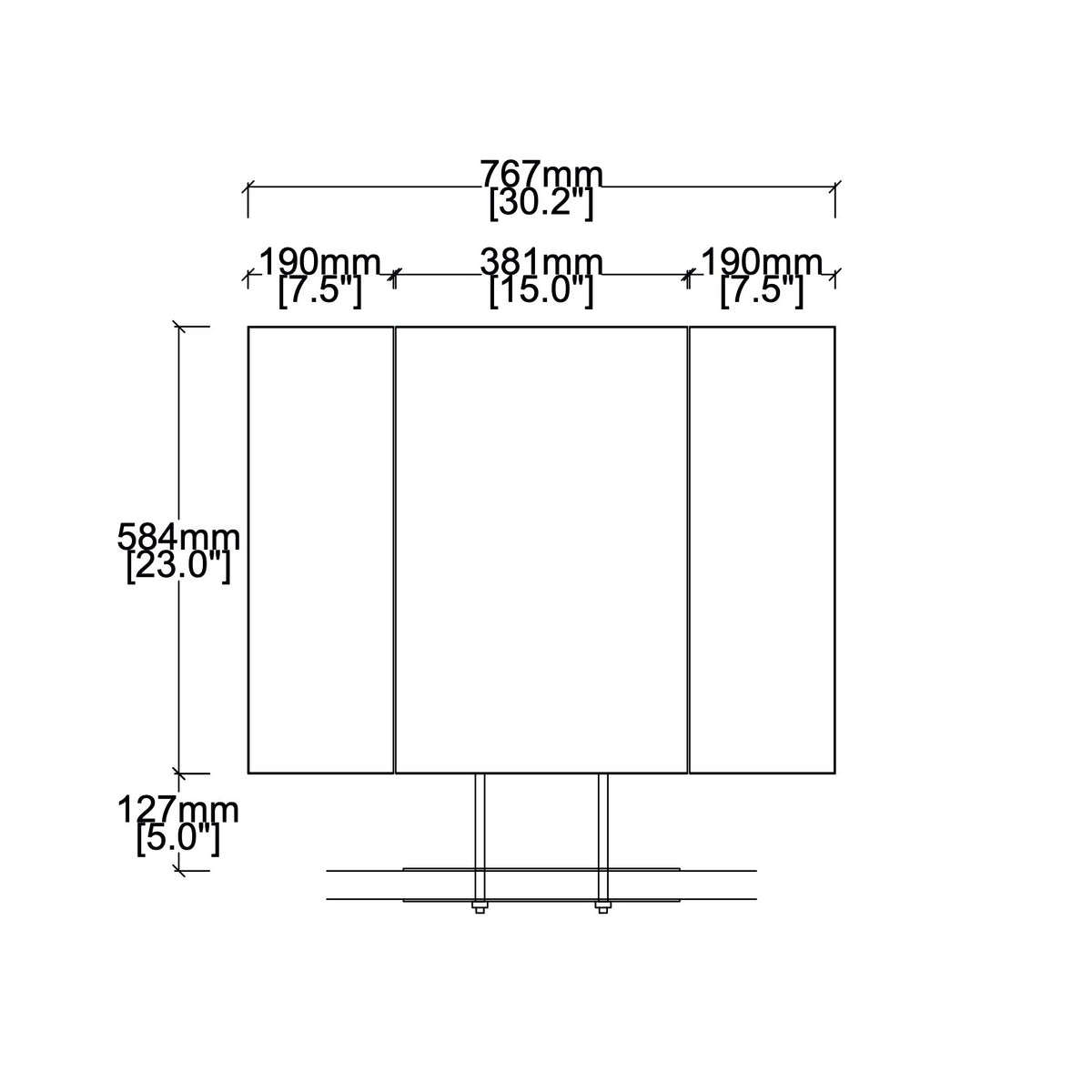 Triptych Countertop Mirror with Minimalist Nickel Plated Frame
