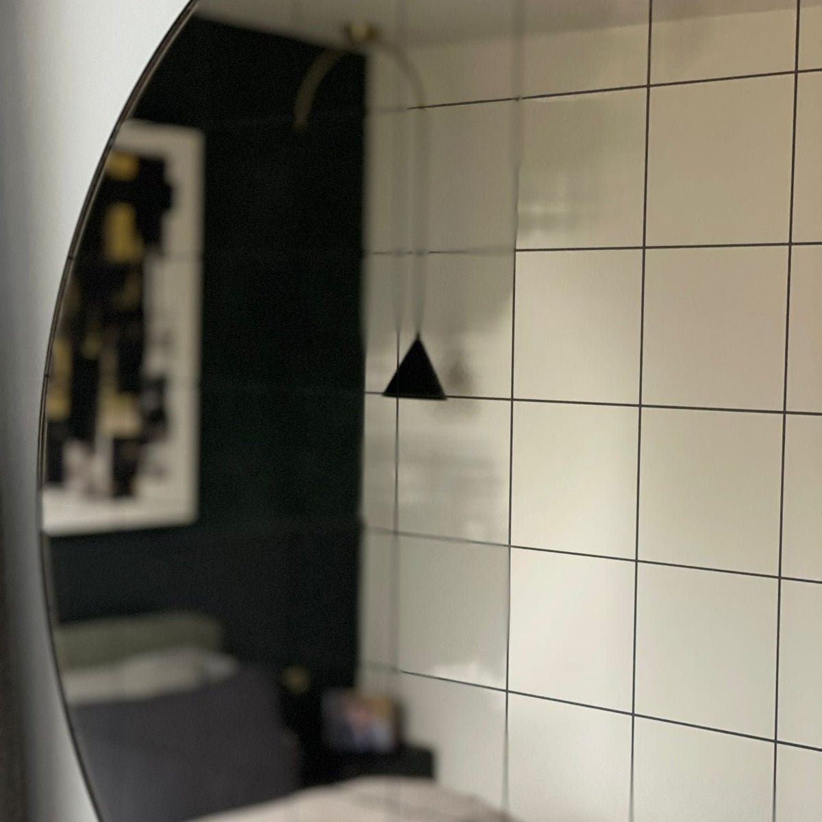 Orbis Bronze Tinted Round Mirror with Sandblasted Grid and a Bronze Patina Frame