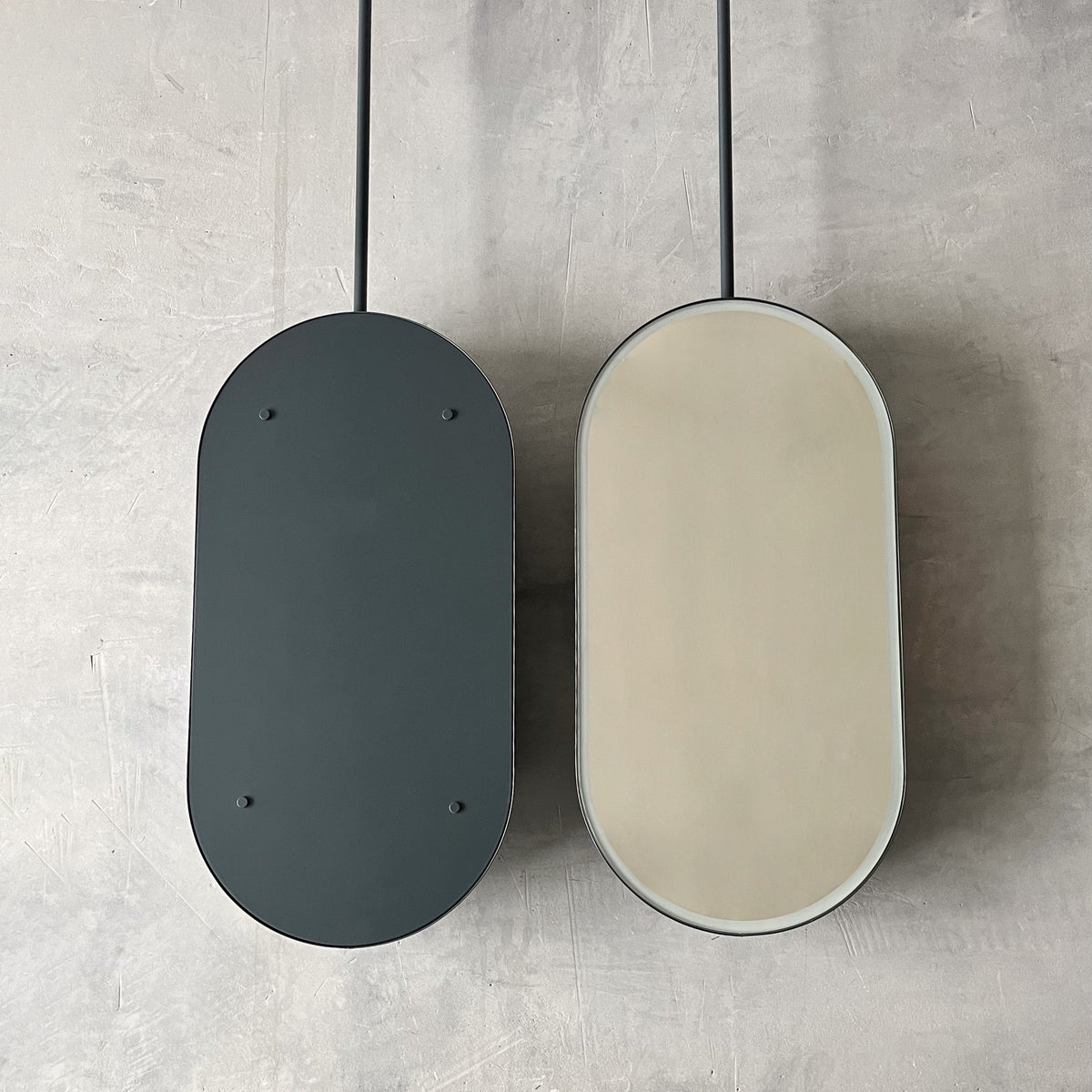 Capsula™ Ceiling Suspended Illuminated Mirror with Modern Anthracite Grey Frame
