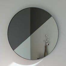 Orbis Dualis™ Mixed Tint (Black + Silver) Customisable Round Mirror with Black Frame