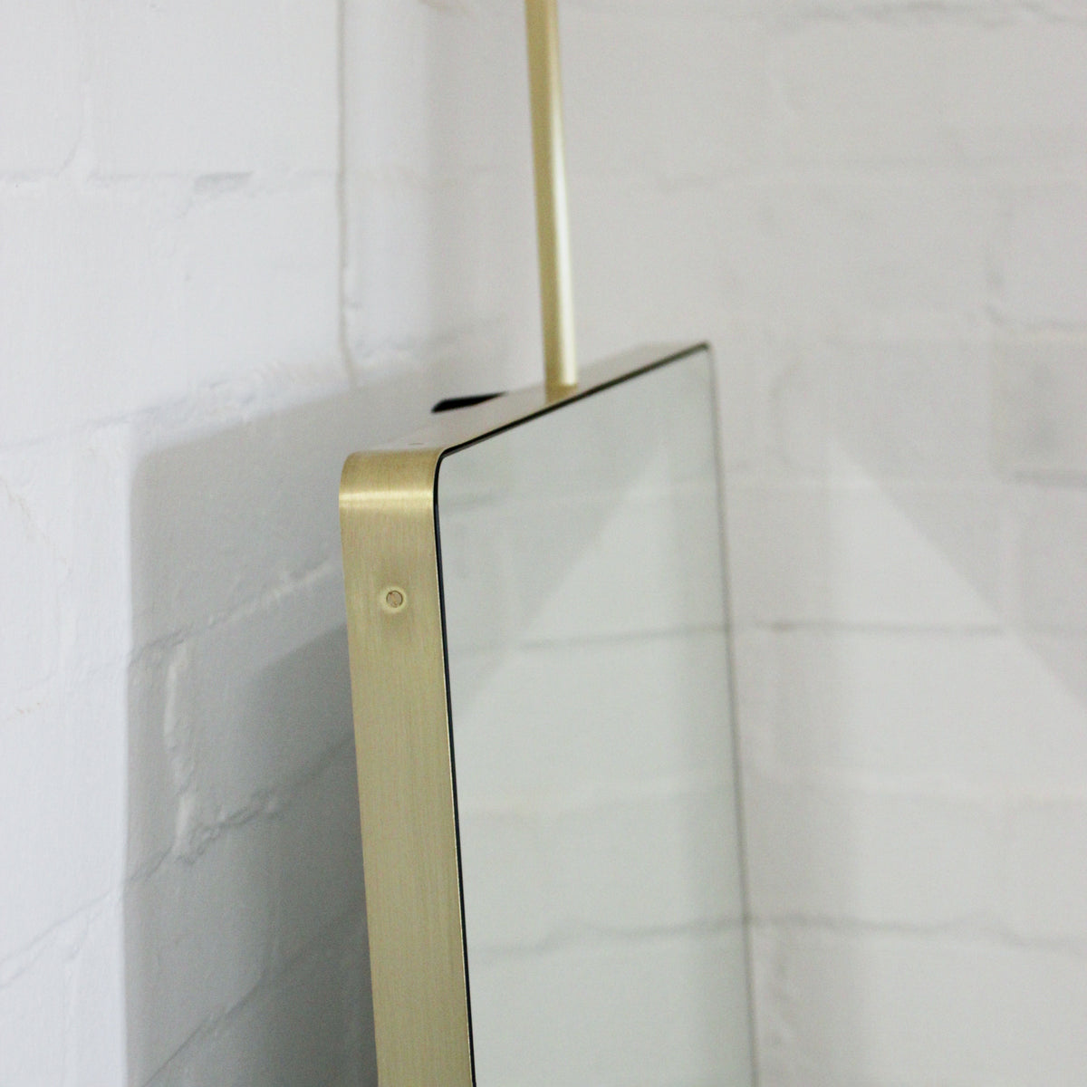 Ceiling Suspended Rectangular Bathroom Mirror with Brass Frame