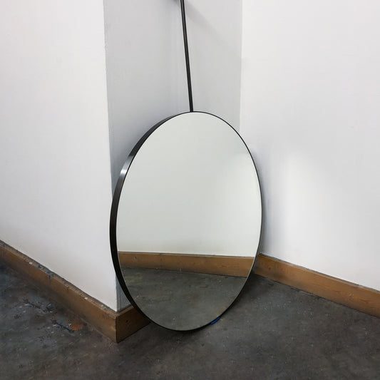 Orbis™ Suspended Round Mirror with Contemporary Blackened Stainless Steel Frame
