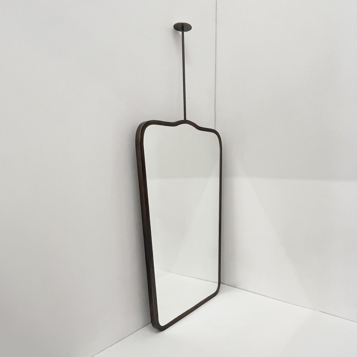 Mid Century Inspired Ceiling Suspended Mirror with Bronze Patina Frame