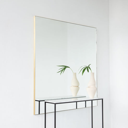 Oversized Quadris™ Rectangular Modern Mirror with Brushed Brass Frame