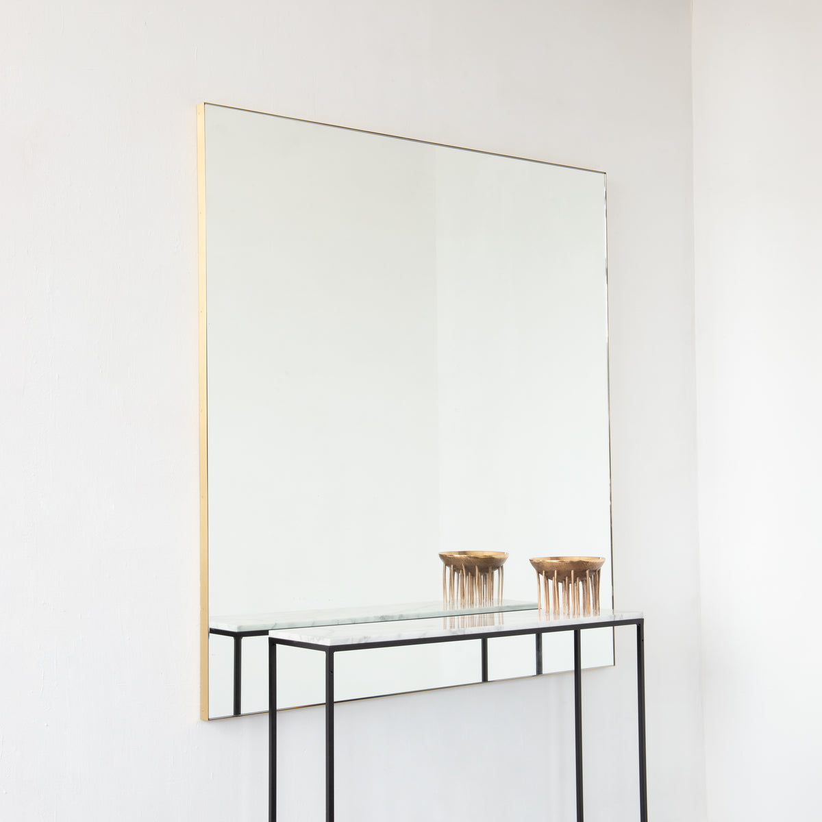 Oversized Quadris™ Rectangular Modern Mirror with Brushed Brass Frame