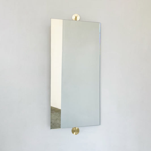 Wall Attached Rotating Rectangular Mirror with Brushed Brass Backing