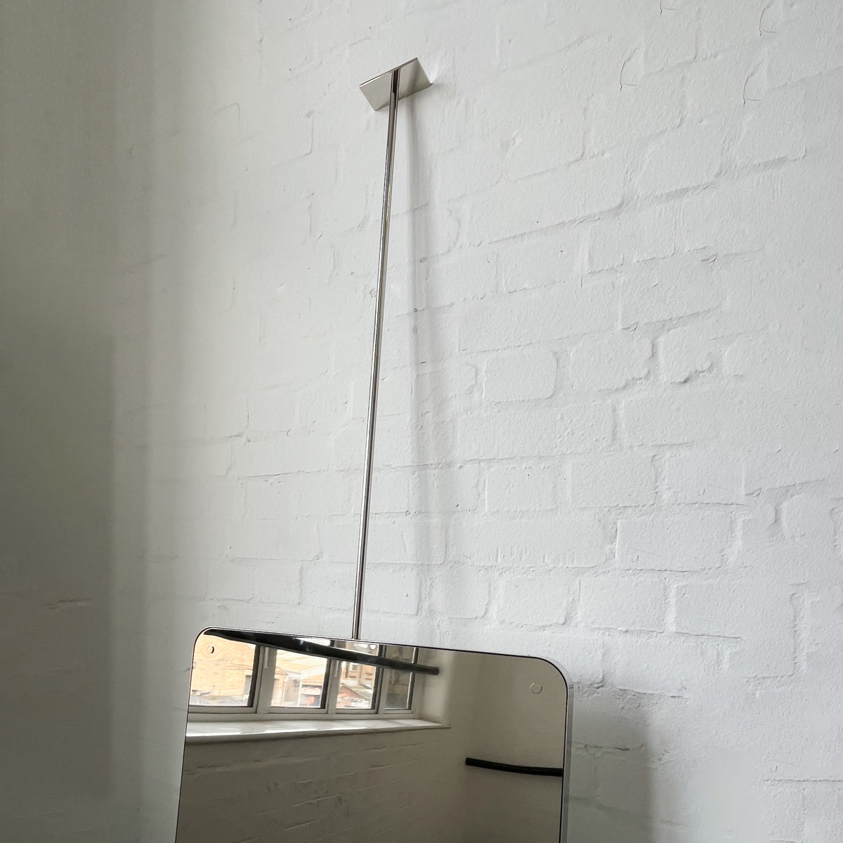 Quadris™ Ceiling Suspended Rectangular Mirror with a Bevel and a Nickel Plated Frame