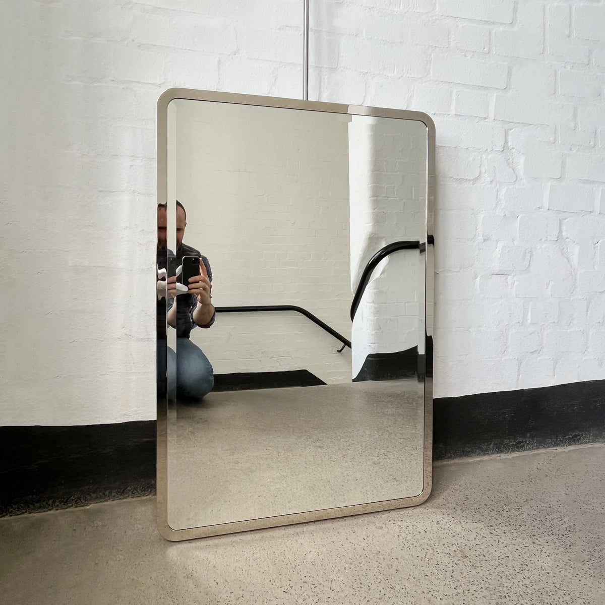 Quadris™ Ceiling Suspended Rectangular Mirror with a Bevel and a Nickel Plated Frame