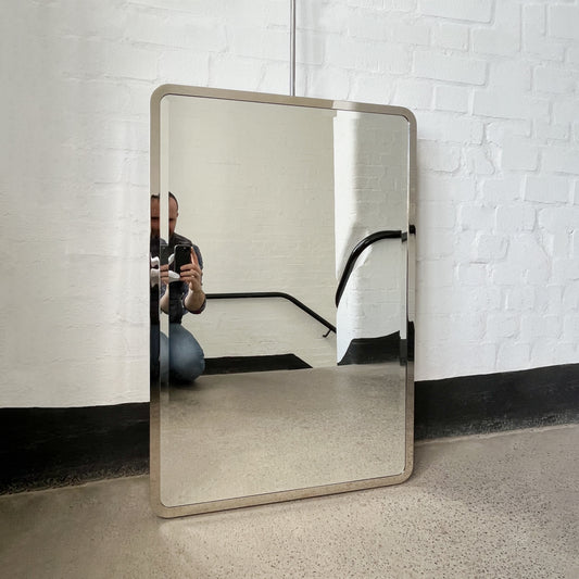 Quadris™ Ceiling Suspended Rectangular Mirror with a Bevel and a Nickel Plated Frame