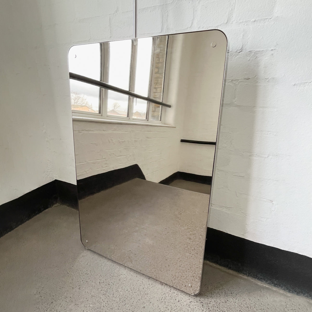 Quadris™ Ceiling Suspended Rectangular Mirror with a Bevel and a Nickel Plated Frame