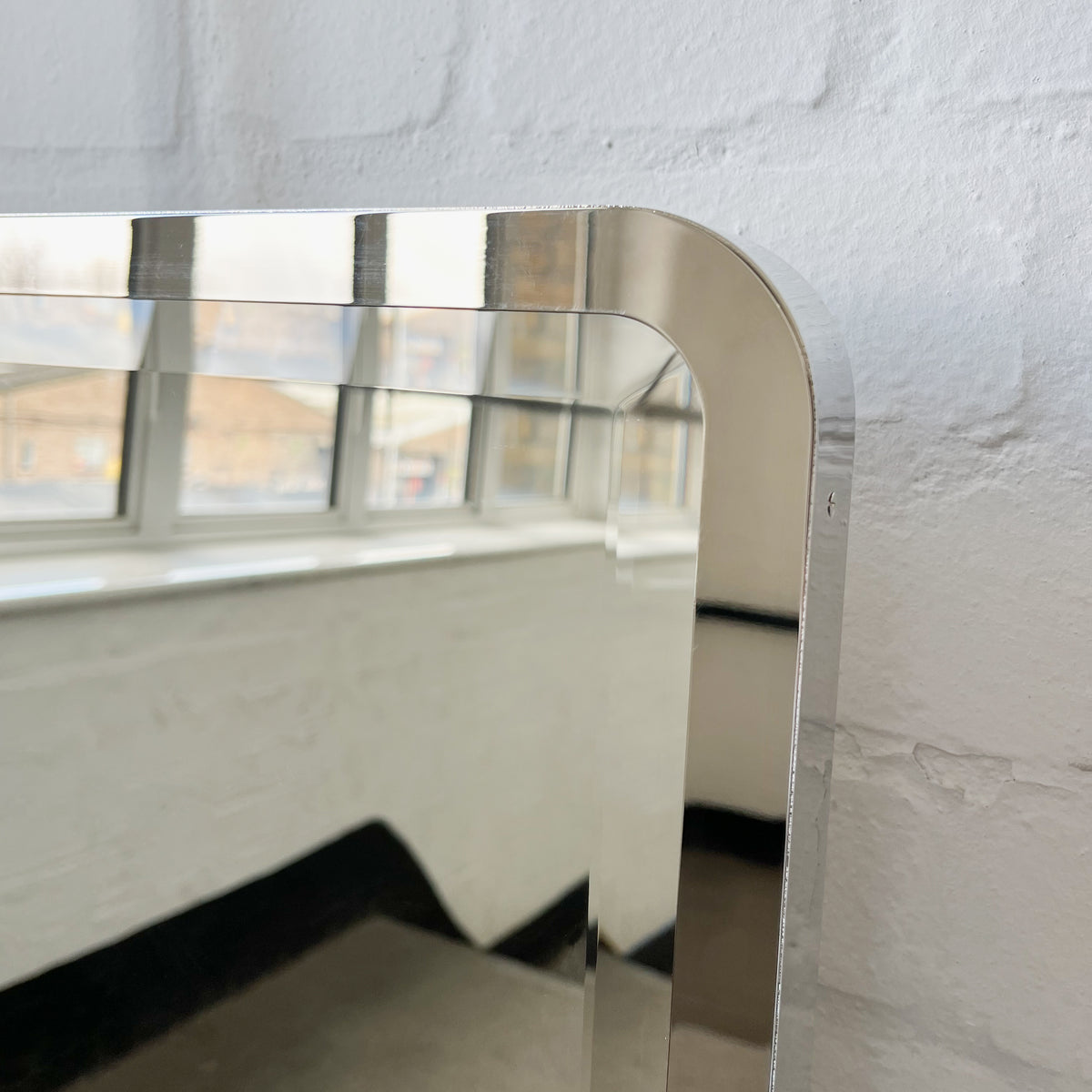 Quadris™ Ceiling Suspended Rectangular Mirror with a Bevel and a Nickel Plated Frame
