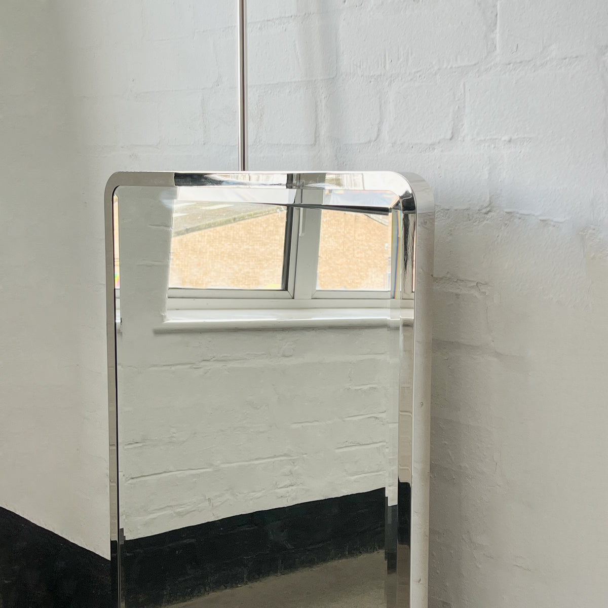 Quadris™ Ceiling Suspended Rectangular Mirror with a Bevel and a Nickel Plated Frame