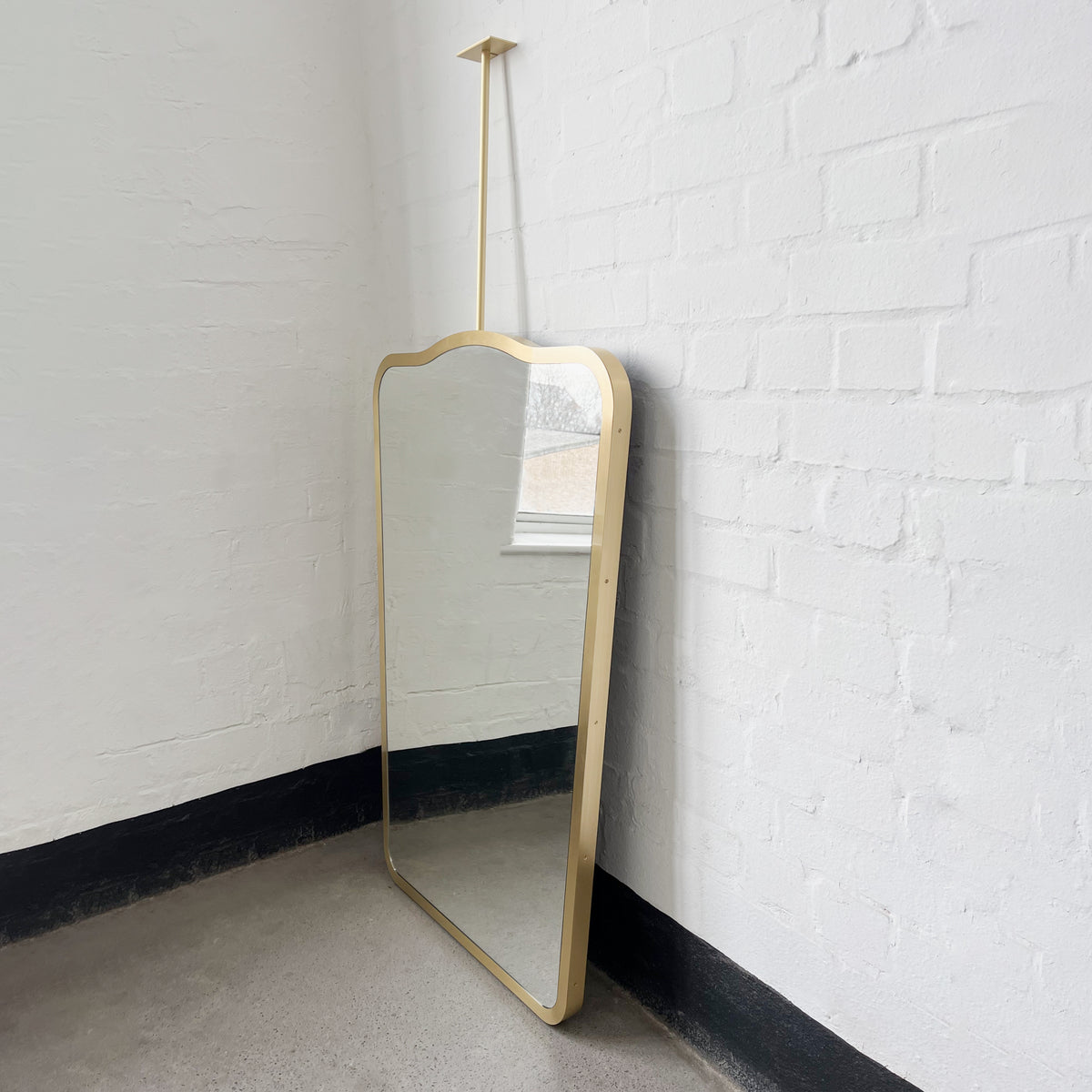 Mid-century Inspired Ceiling Suspended Mirror with Brass Frame - Vintage N.4