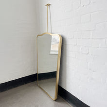 Mid-century Inspired Ceiling Suspended Mirror with Brass Frame - Vintage N.4