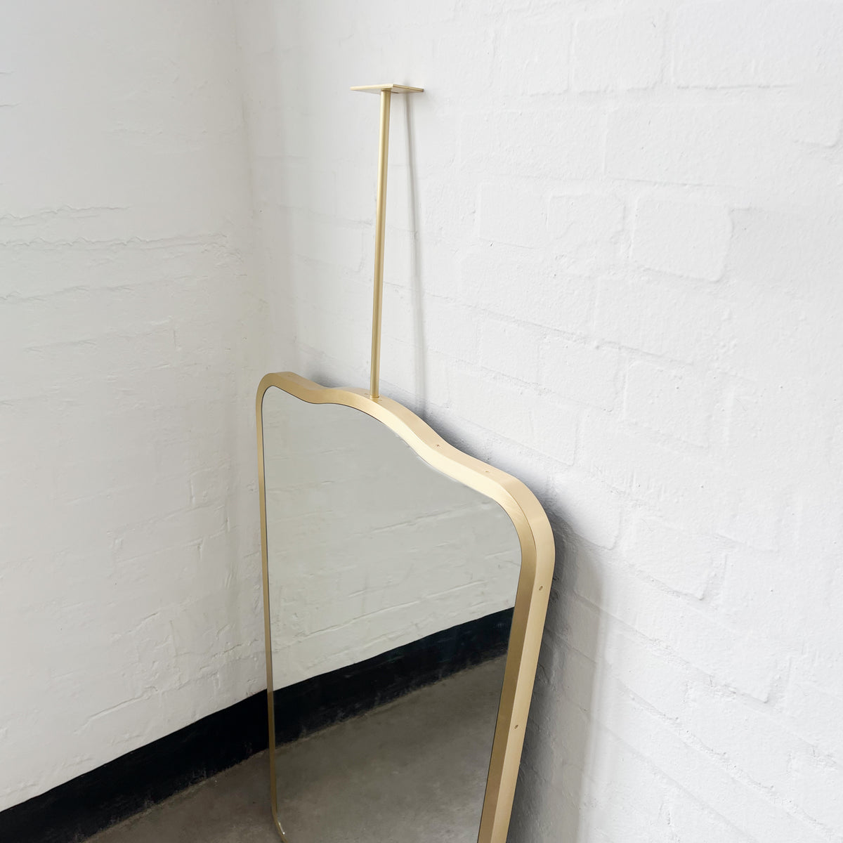 Mid-century Inspired Ceiling Suspended Mirror with Brass Frame - Vintage N.4