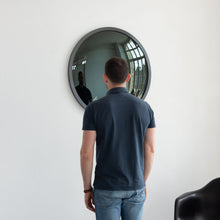 In Stock Orbis™ Round Black Convex Handcrafted Mirror with Blackened Metal Frame