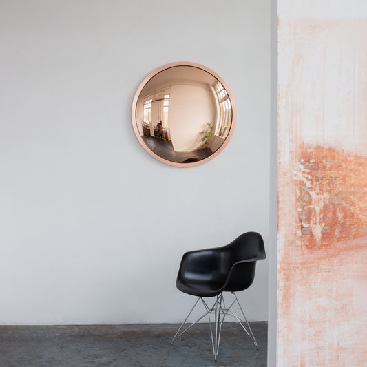 Contemporary Orbis™ Round Rose Gold Convex Mirror with Copper Frame